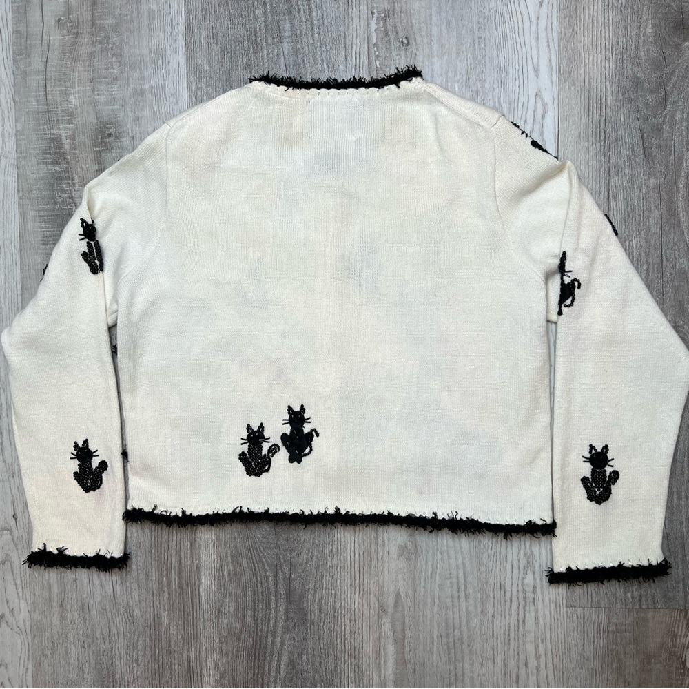 Vintage Michael Simon Knit Black Cat Button up Cardigan size XL Grannycore - Picture 10 of 15